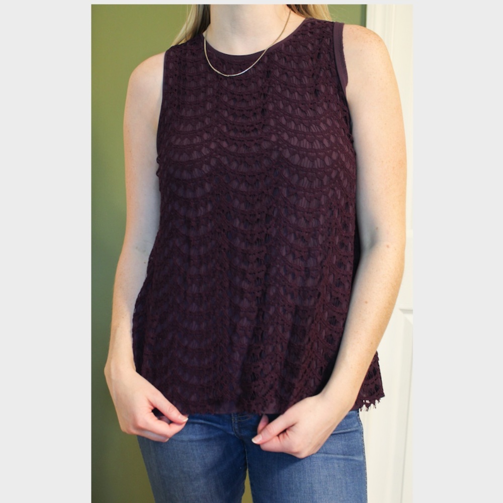 Loft Plum Lace Tank Top